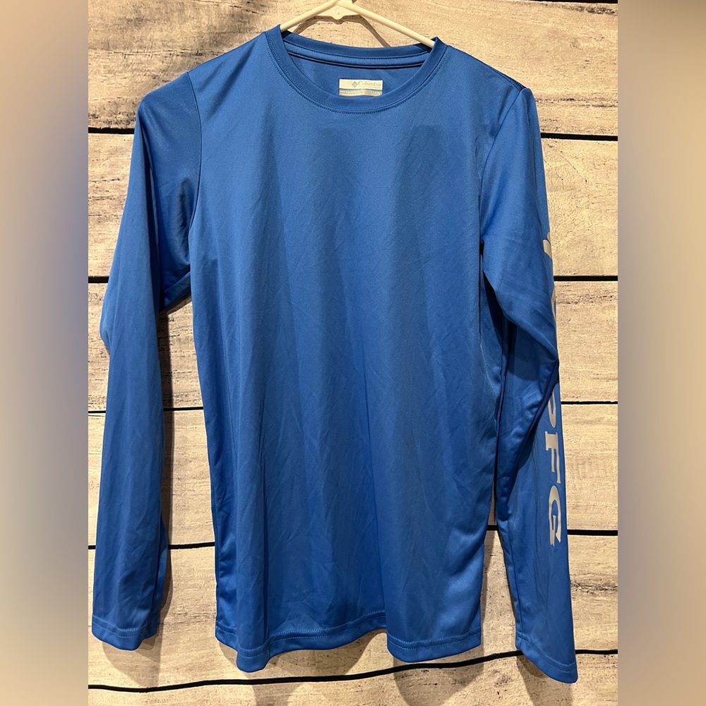Columbia Royal Blue Rashguard Swim Shirt Boys Size L 14-16 Grey Graphic